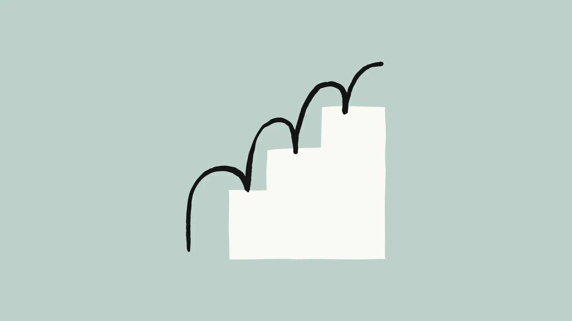 A hand-drawn image of a staircase with a line implying upward motion