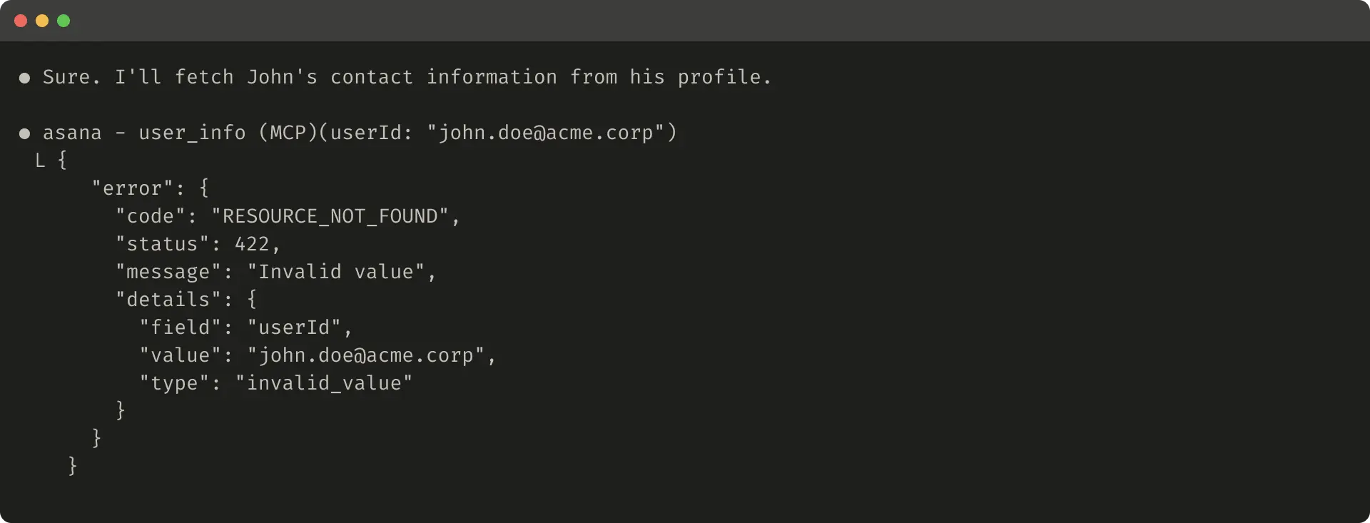 This image depicts an example of an unhelpful tool response.