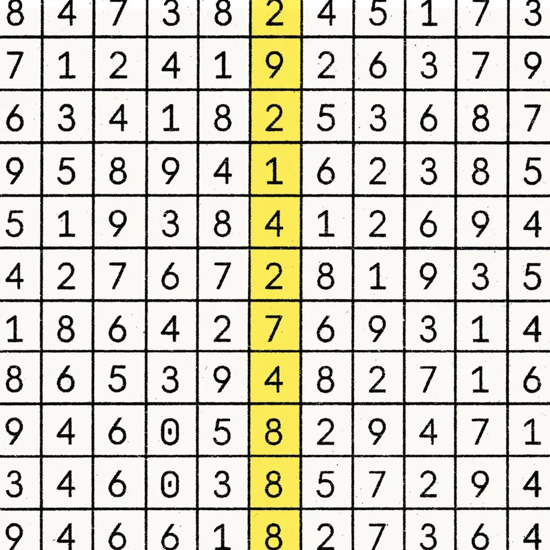 Completed sudoku puzzle with a vertical column of cells highlighted in yellow containing the numbers 4, 9, 2, 1, 4, 2, 7, 4, 8, 8, 8, 9.
