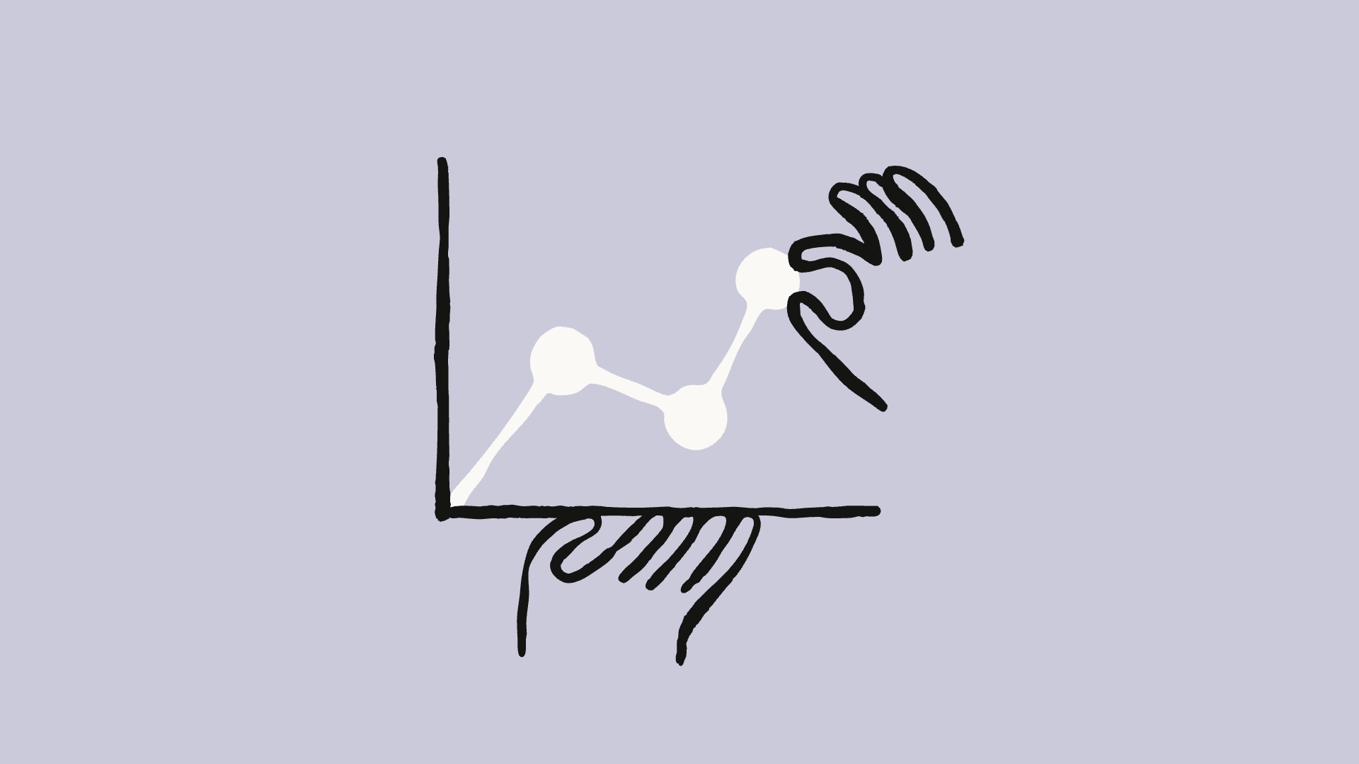 Economic index hero image, a minimalist illustration of a simple line graph showing an upward trend, drawn in coral with black axes. The graph is being presented on what appears to be a piece of paper or canvas, with decorative hand-drawn flourishes around the edges resembling fingers holding up the presentation.