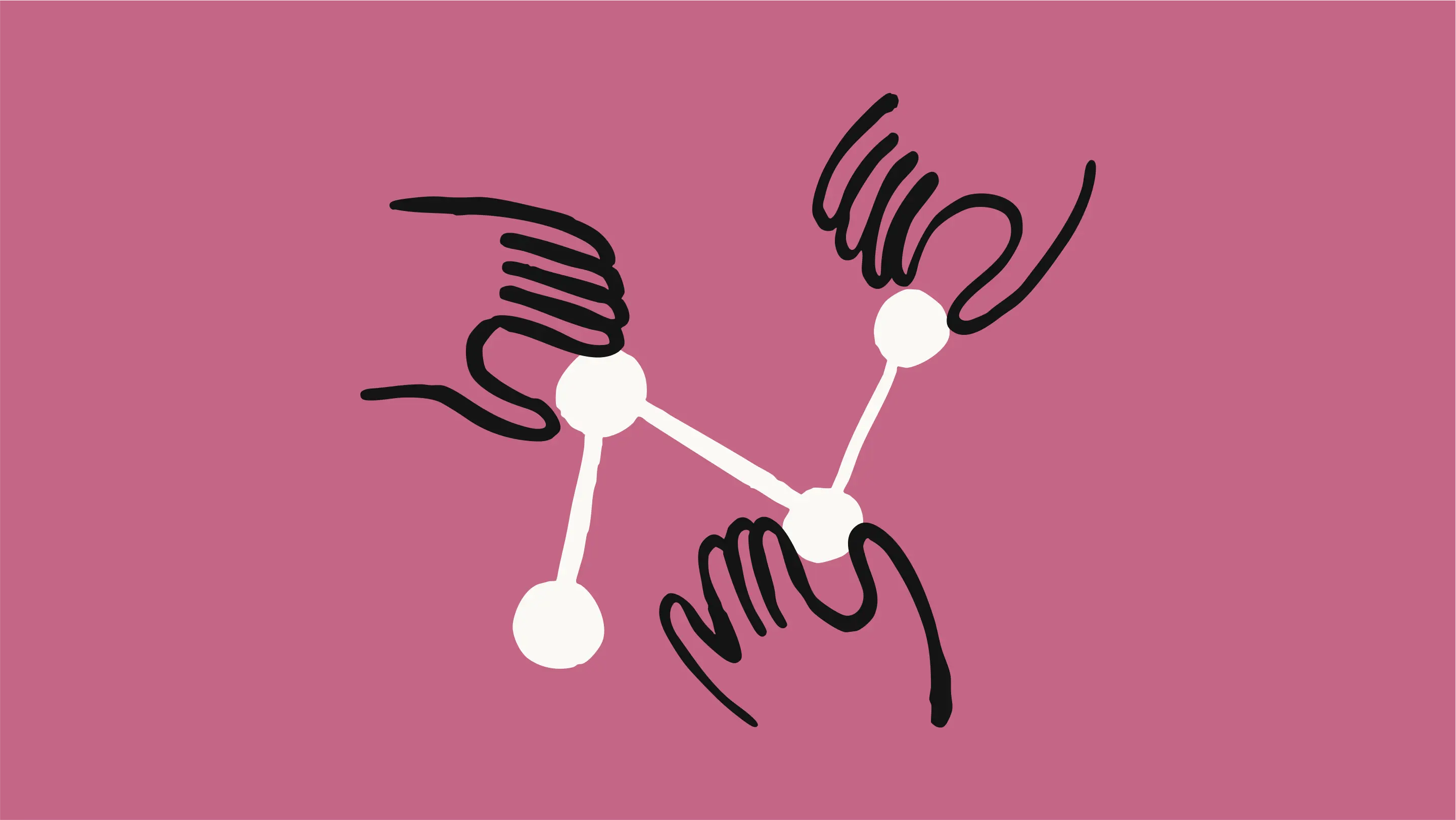 A hand-drawn image of three hands adjusting a neural network