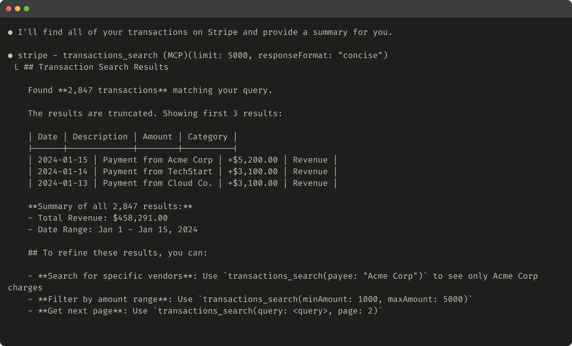 This image depicts an example of a truncated tool response.
